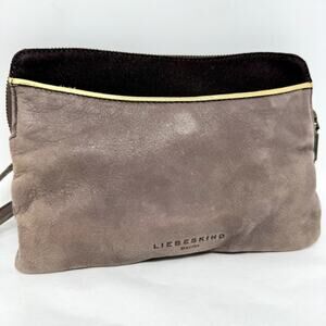 Liebeskind Berlin Crossbody Shoulder Flat Bag Purse Taupe Pouch Leather Suede